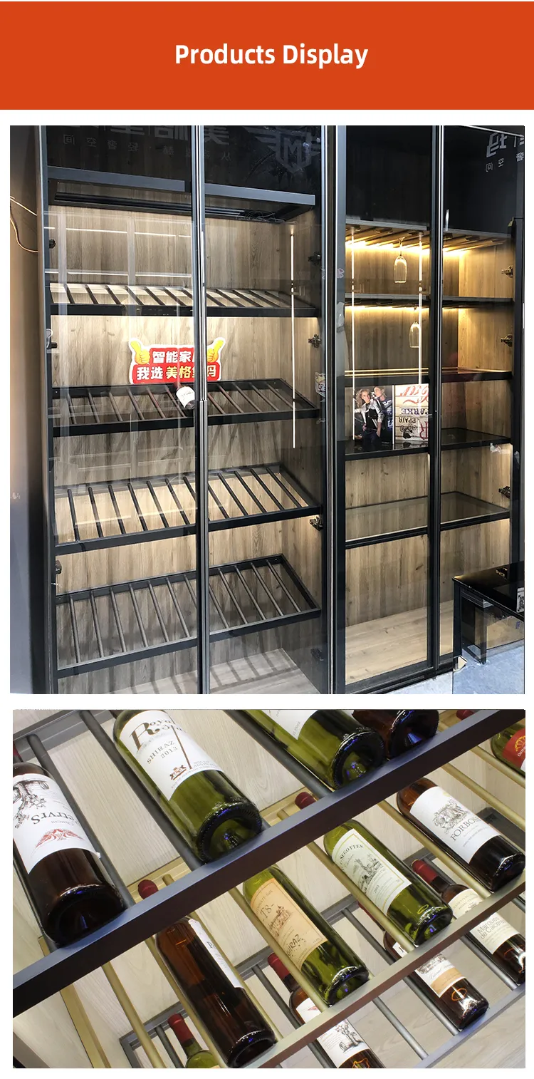 Luxury Custom Size Wine Display Cabinet Shelf Glass Wine Racks Deep Gray Black Color