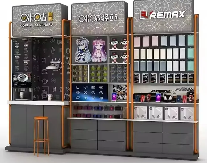 Mobile Phone Counter Wood Cellphone Store Display Set Design