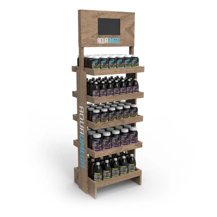 Customized Floor Standing Wood Beverage Whisky Bottle Display