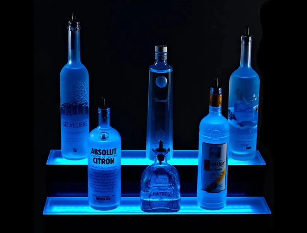 Acrylic Modern Custom Led Lighted Liquor Bottle Display Shelf bar Display Rack