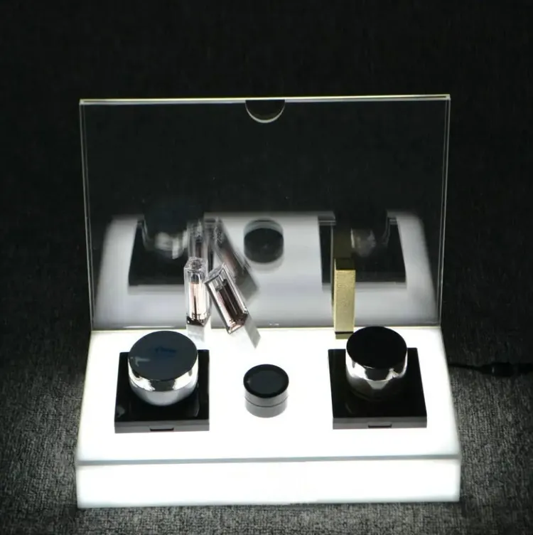 Acrylic Table Counter Makeup Display Stands With LED Light Custom