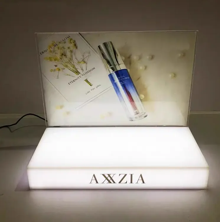 Acrylic Table Counter Makeup Display Stands With LED Light Custom