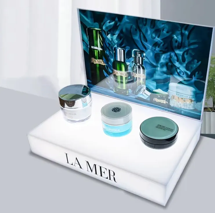 Acrylic Table Counter Makeup Display Stands With LED Light Custom
