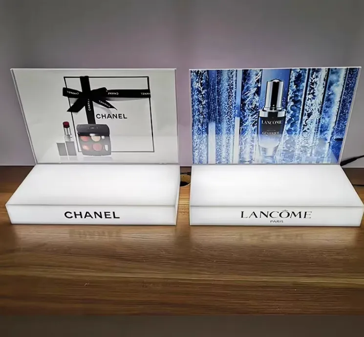 Acrylic Table Counter Makeup Display Stands With LED Light Custom