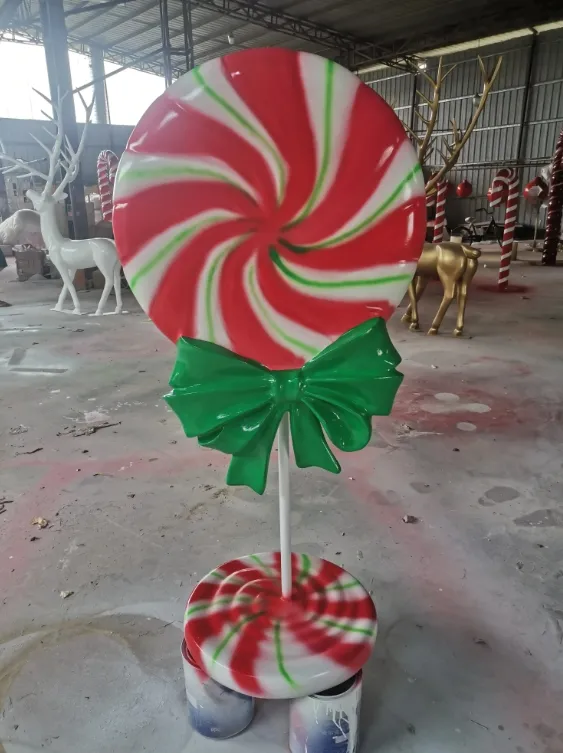 Life-Size Resin Giant Candy Cane and Ice Cream Statue Party Candyland Christmas Props Sculpture