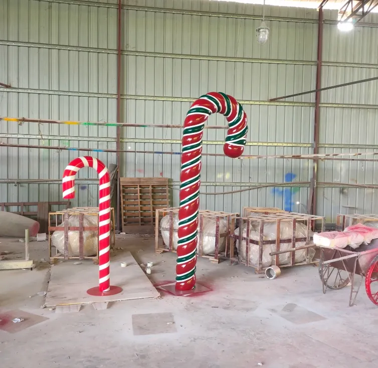 Life-Size Resin Giant Candy Cane and Ice Cream Statue Party Candyland Christmas Props Sculpture