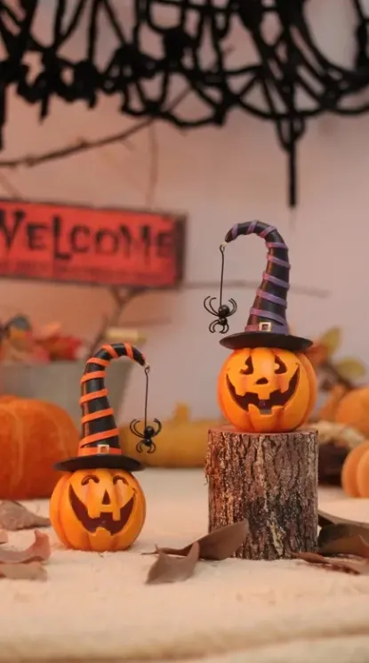 Halloween Horror Pumpkin Wizard + Spider Halloween Decor Props Party Scary Prop House Decoration