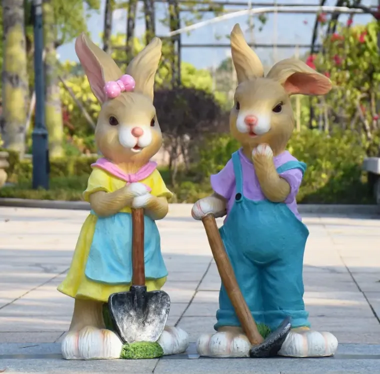 Outdoor Garden Landscape Decor Easter Cute Rabbit Model Cartoon Animal Sculpture Kindergarten Decoration Resin Rabbit Statue