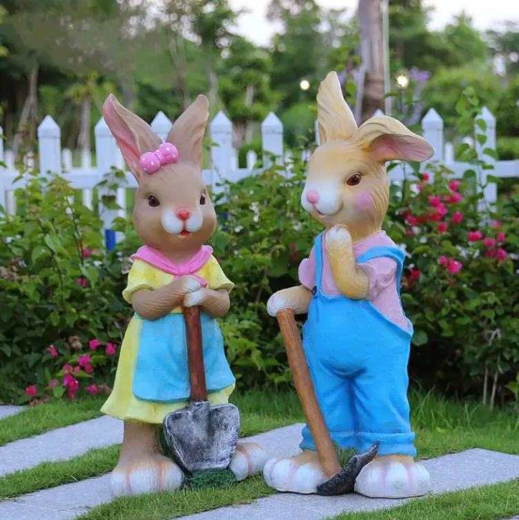 Outdoor Garden Landscape Decor Easter Cute Rabbit Model Cartoon Animal Sculpture Kindergarten Decoration Resin Rabbit Statue