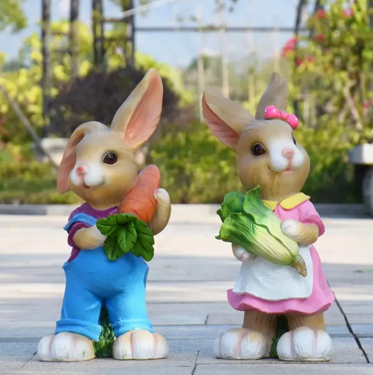 Outdoor Garden Landscape Decor Easter Cute Rabbit Model Cartoon Animal Sculpture Kindergarten Decoration Resin Rabbit Statue