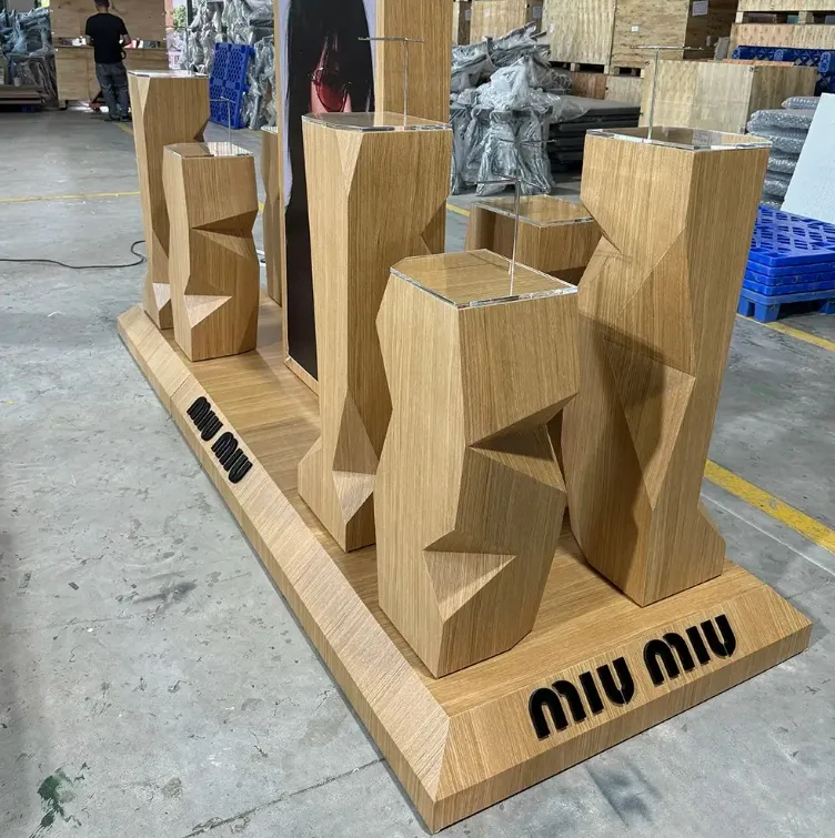 Irregular Wooden Glasses Booth Wooden Light Box Decoration Display Props
