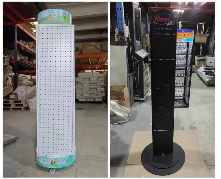 Customized Light-Duty Iron Retail Store Advertising Banner Display Stand Rack Multi-sided Rotating Shelf Shop Use Metallic