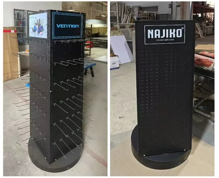 Customized Light-Duty Iron Retail Store Advertising Banner Display Stand Rack Multi-sided Rotating Shelf Shop Use Metallic