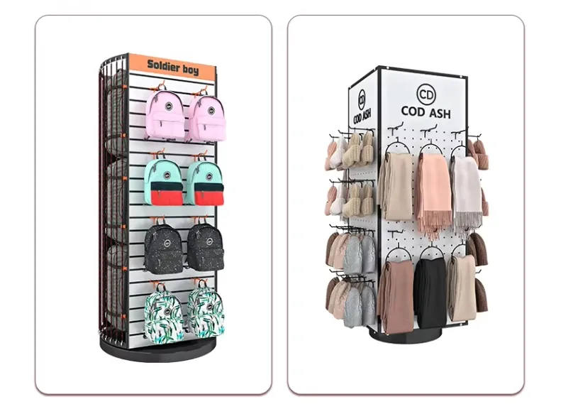 Customized Light-Duty Iron Retail Store Advertising Banner Display Stand Rack Multi-sided Rotating Shelf Shop Use Metallic