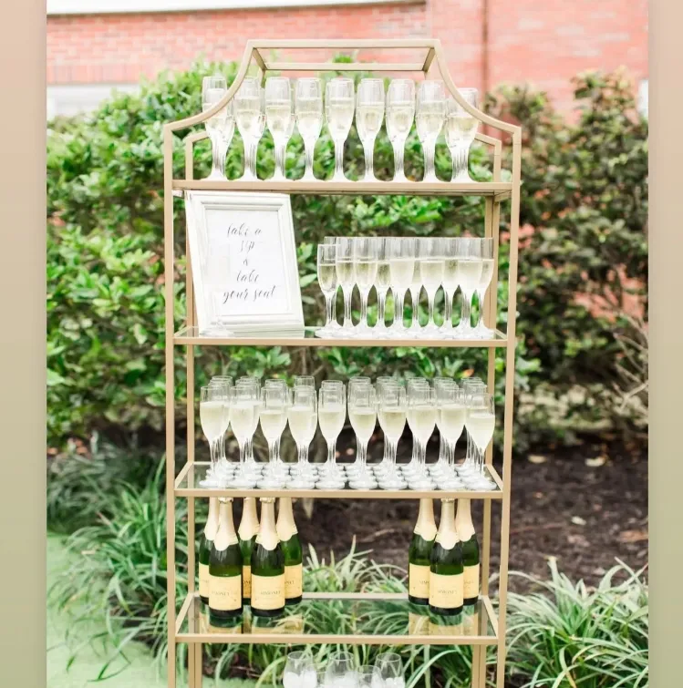 Modern Decorations 5 Tier Store Wine Storage Gold Frame Display Cabinet Wedding Stainless Steel Metal Display Stand Shelf