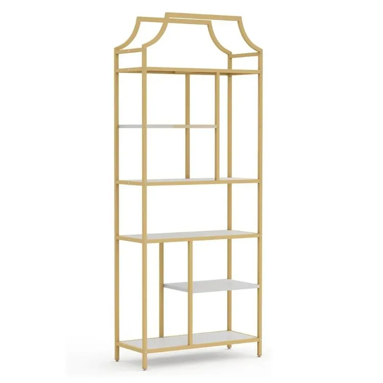 Modern Decorations 5 Tier Store Wine Storage Gold Frame Display Cabinet Wedding Stainless Steel Metal Display Stand Shelf