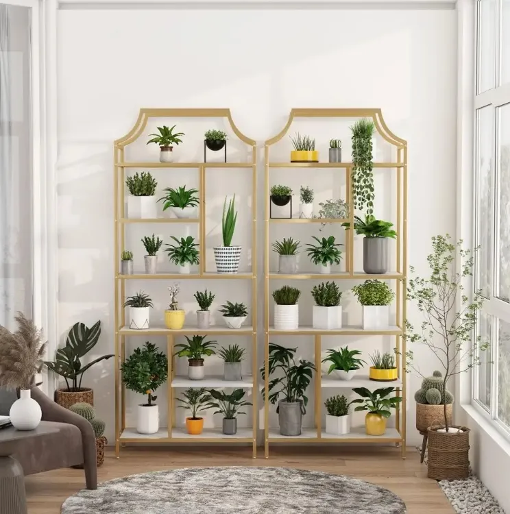 Modern Decorations 5 Tier Store Wine Storage Gold Frame Display Cabinet Wedding Stainless Steel Metal Display Stand Shelf