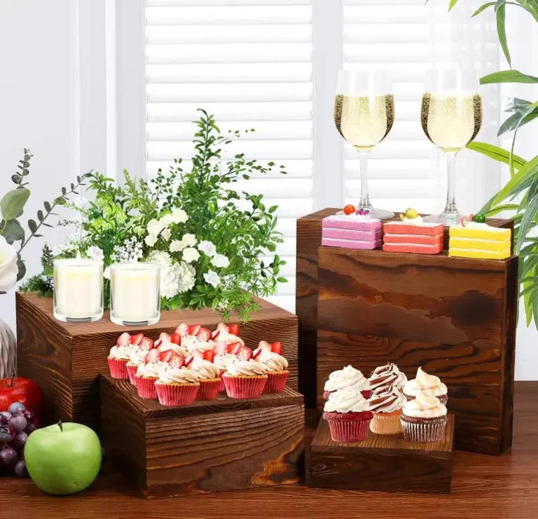 Rustic Wooden Display Stands Square Buffet Risers Wooden Food Display Risers Nesting Risers Wood Cake Stands