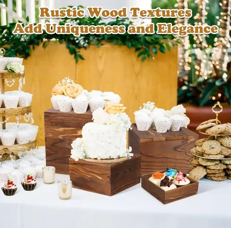 Rustic Wooden Display Stands Square Buffet Risers Wooden Food Display Risers Nesting Risers Wood Cake Stands