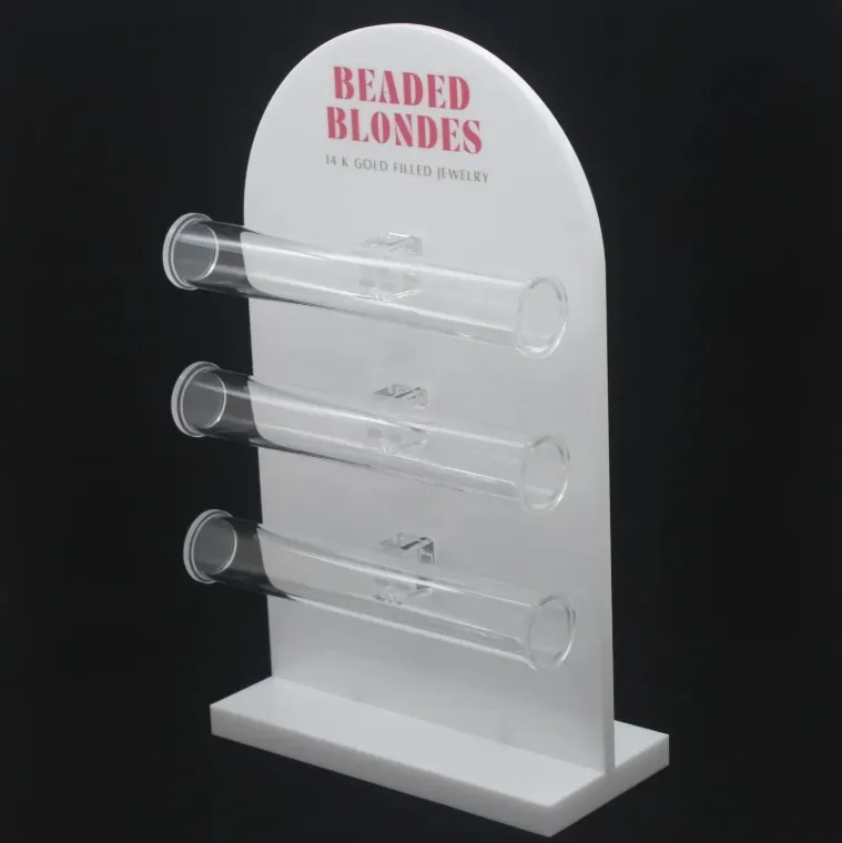 Custom Acrylic Bracelet Display Set Stand - Rotating Three-tiered Jewelry Holder with Logo for Retail Store Boutique