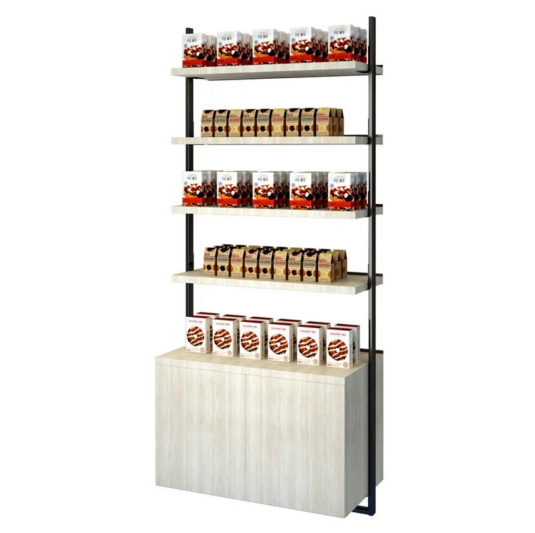 Custom Odm Retail Coffee Bag Bread Shop Iron Frame Wooden Storage Floor Stand Cake Display Stands Ra
