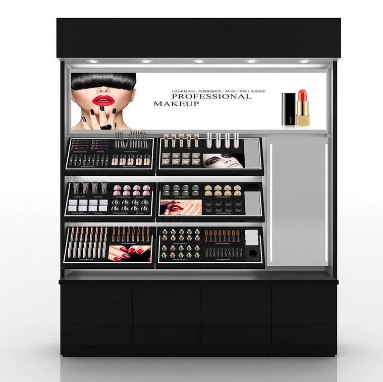 Wholesale Makeup Shop Customized Wood Cosmetic Counter Cosmetic Shop Counter Design Makeup Display Stand with Light Box Wholesale Makeup Shop Customized Wood Cosmetic Counter Cosmetic Shop Counter Design Makeup Display Stand with Light Box